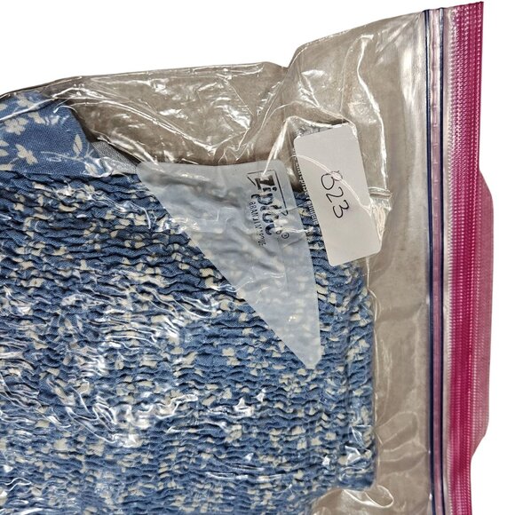 Blue & White Floral Smocked Mini‎ Dress S Ruffle Hem By Olive Tree Cottagecore - Picture 8 of 8